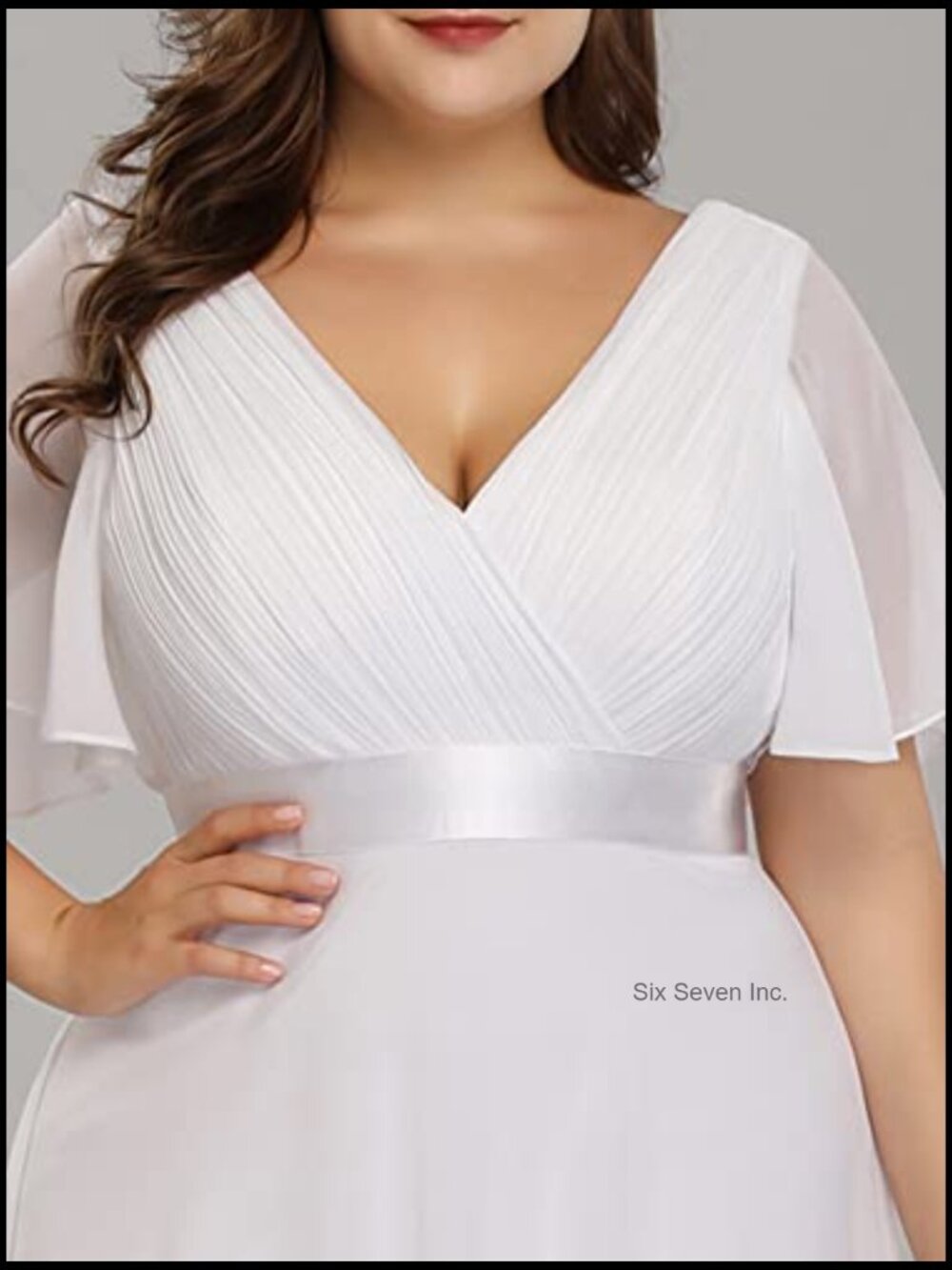 Women's Plus Size Chiffon V-Neck Floor Length Formal Dress with Ruffle Short - Picture 4 of 7